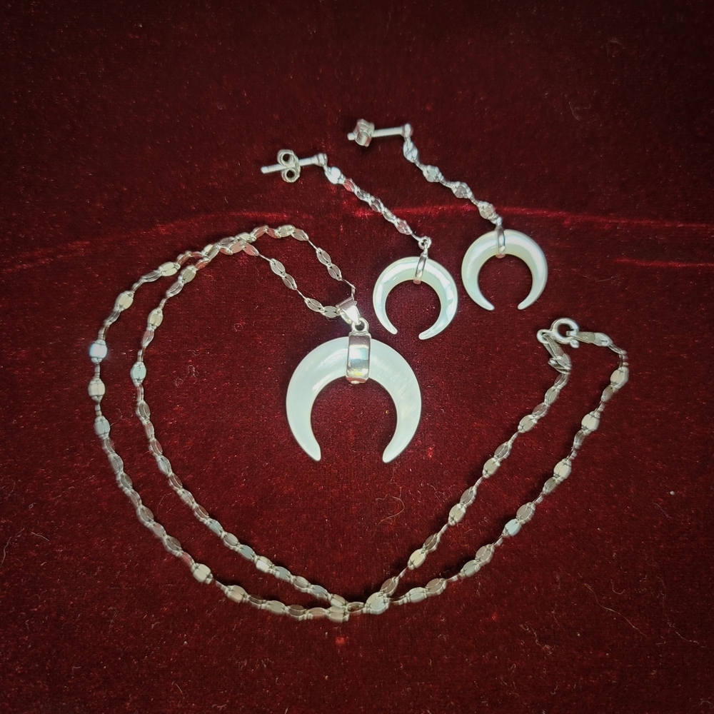 Sterling silver MOP Crescent Moon Demi Parure